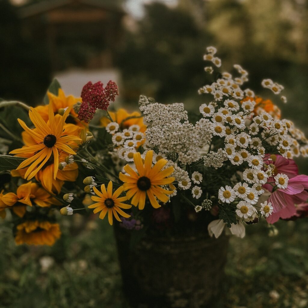 Bucket full of fresh cut flowers